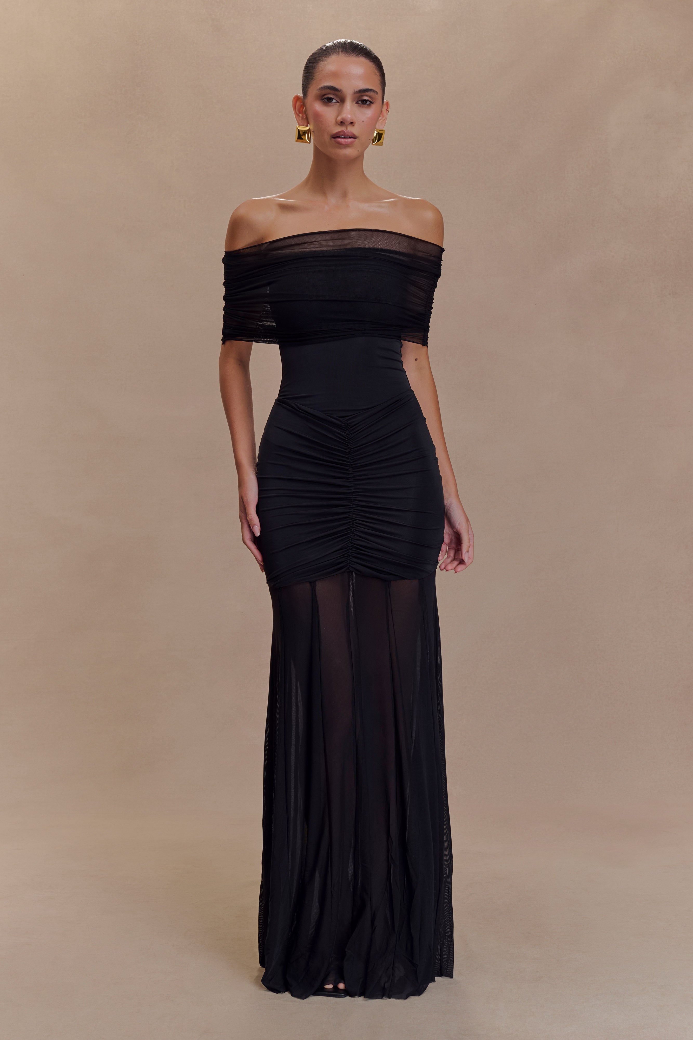 Abito Maxi Luciana Caspian – Off Shoulder in Mesh e Slinky