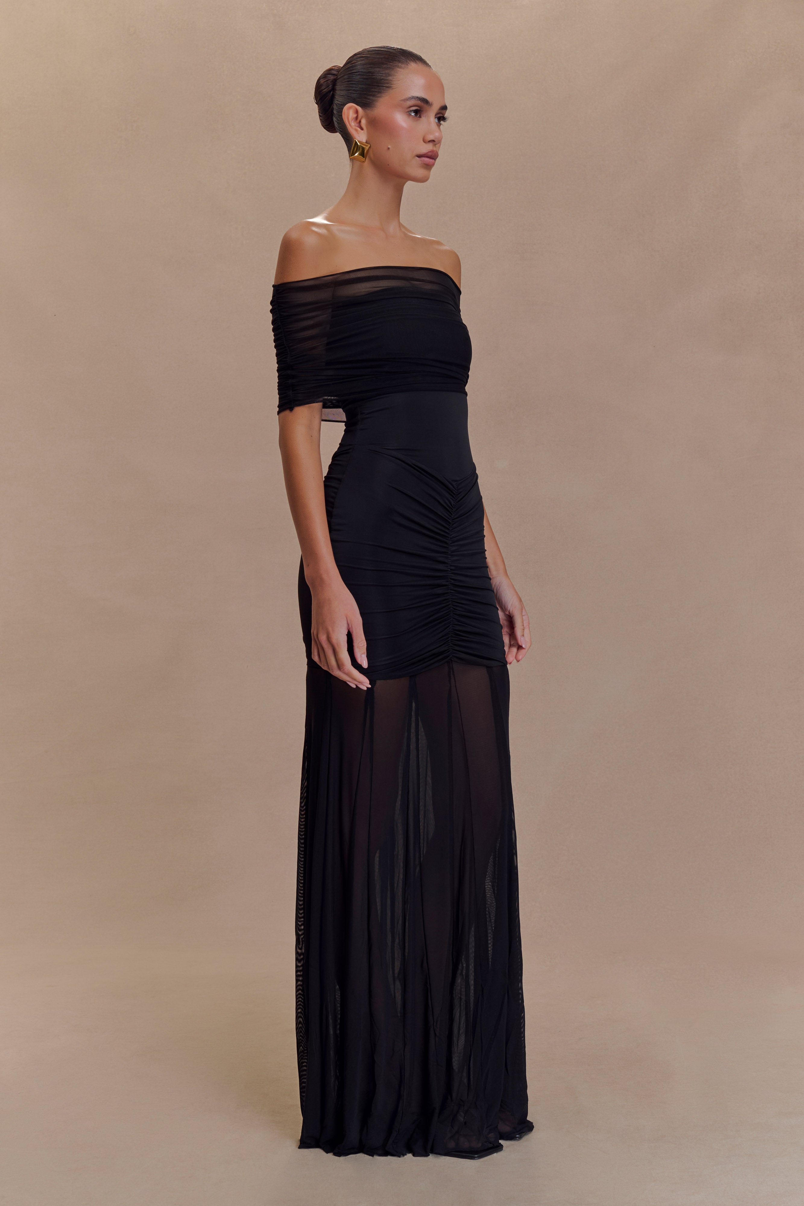 Abito Maxi Luciana Caspian – Off Shoulder in Mesh e Slinky