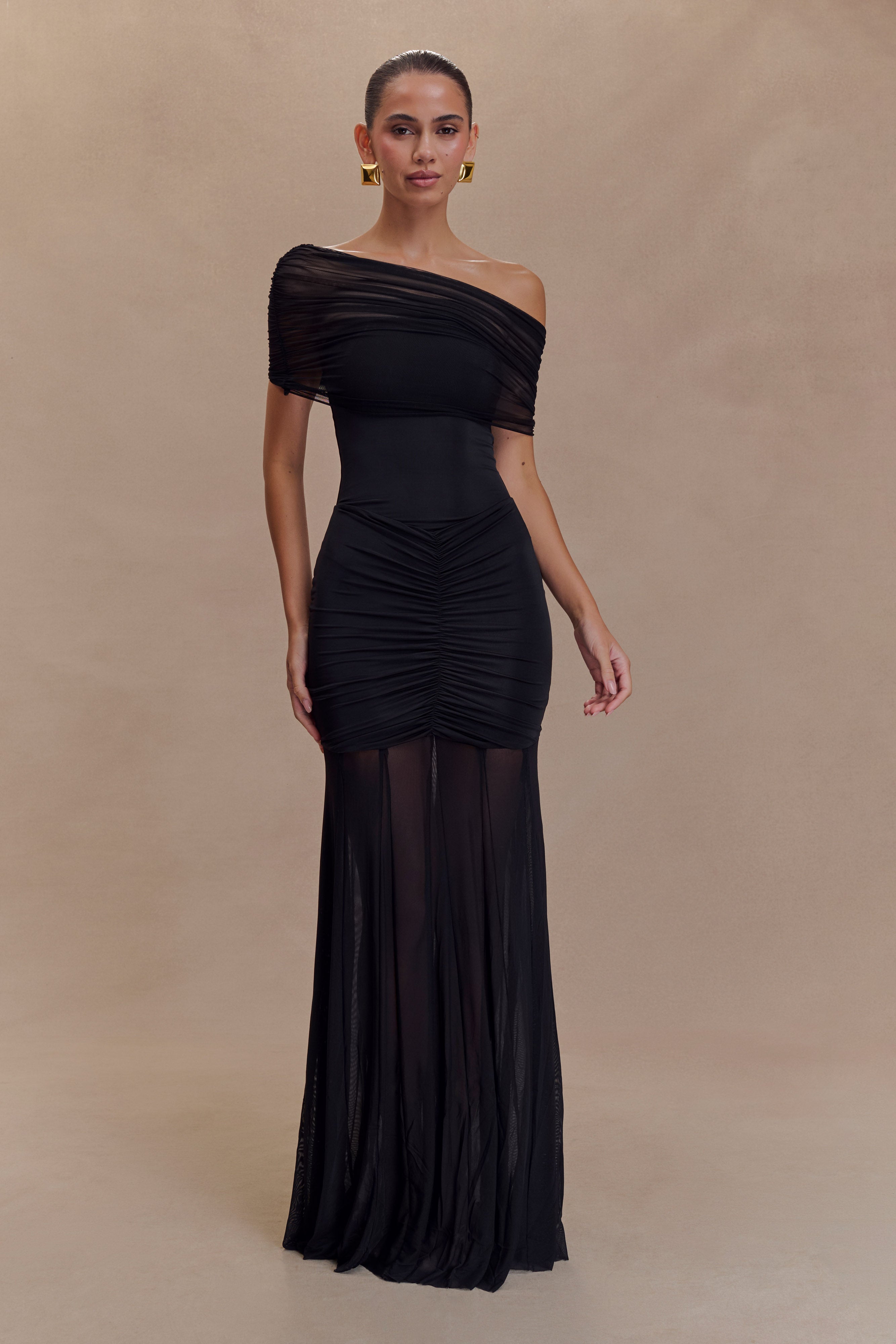 Abito Maxi Luciana Caspian – Off Shoulder in Mesh e Slinky