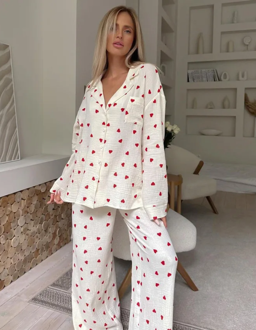 Amarie – Pigiama a cuori – T-shirt a maniche lunghe e pantaloni