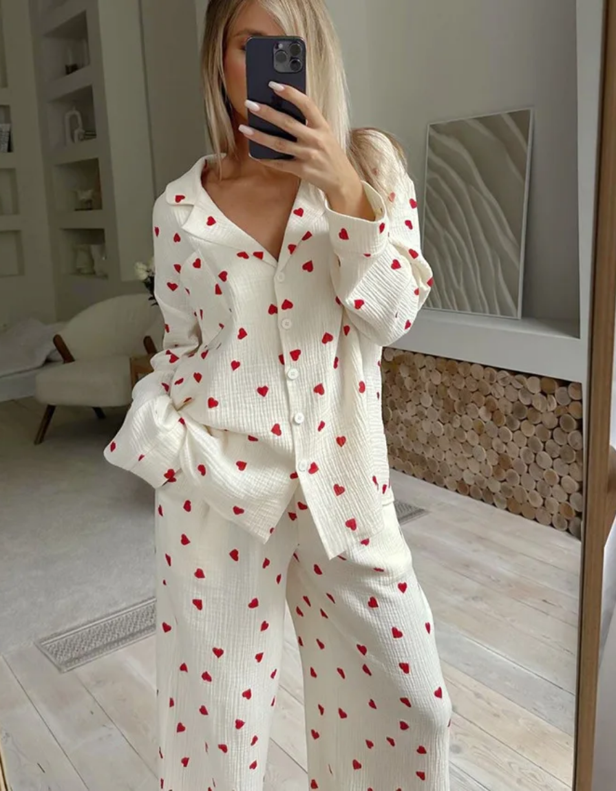 Amarie – Pigiama a cuori – T-shirt a maniche lunghe e pantaloni