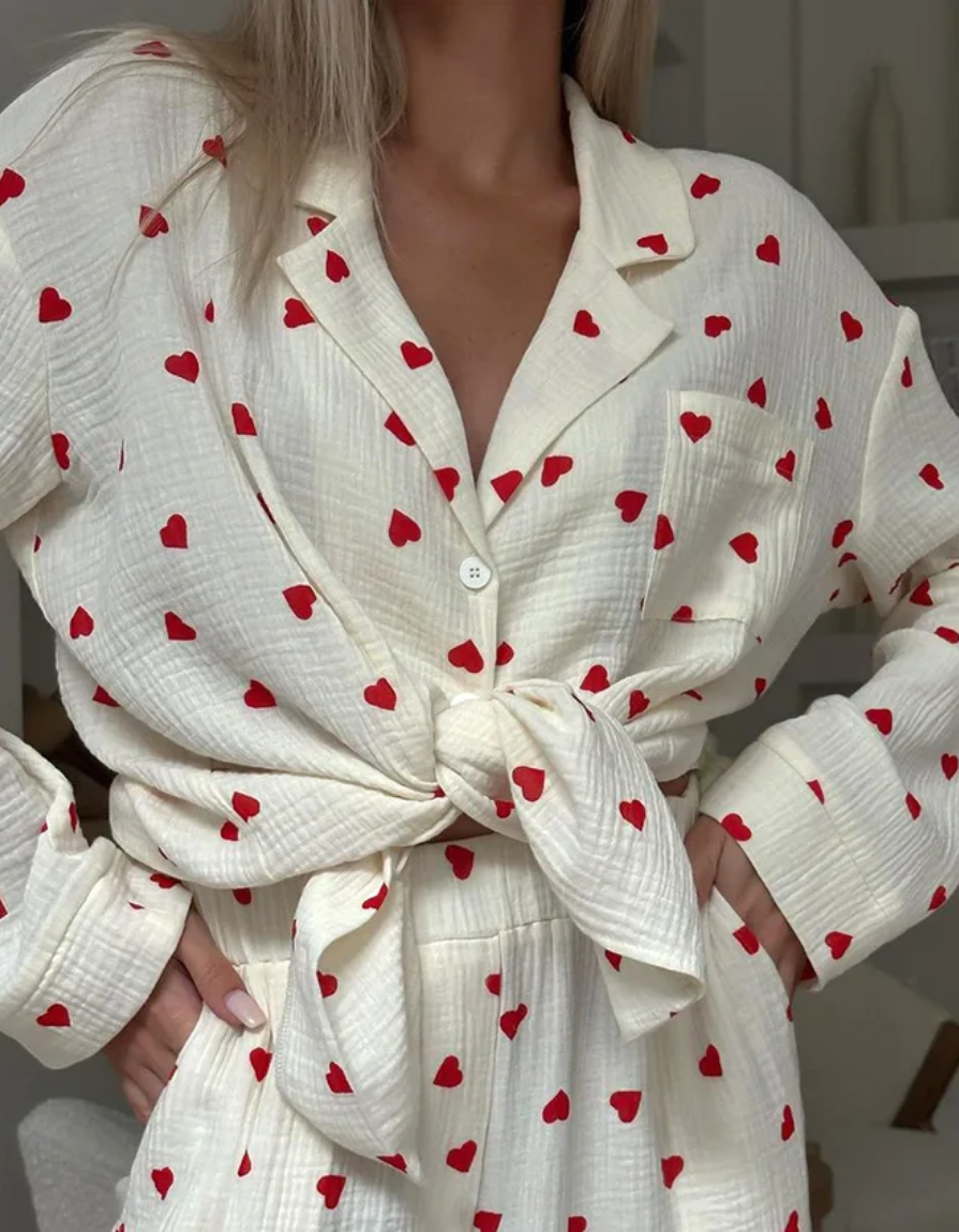 Amarie – Pigiama a cuori – T-shirt a maniche lunghe e pantaloni