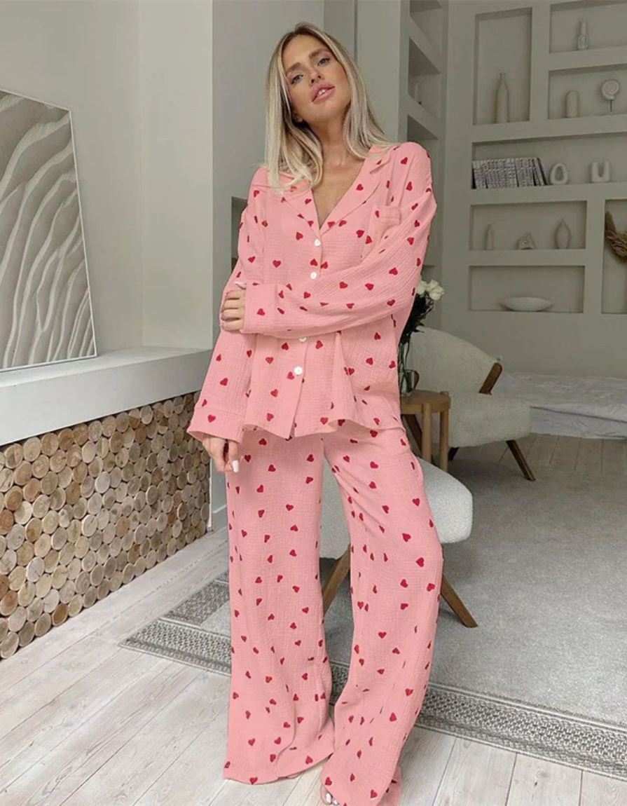 Amarie – Pigiama a cuori – T-shirt a maniche lunghe e pantaloni