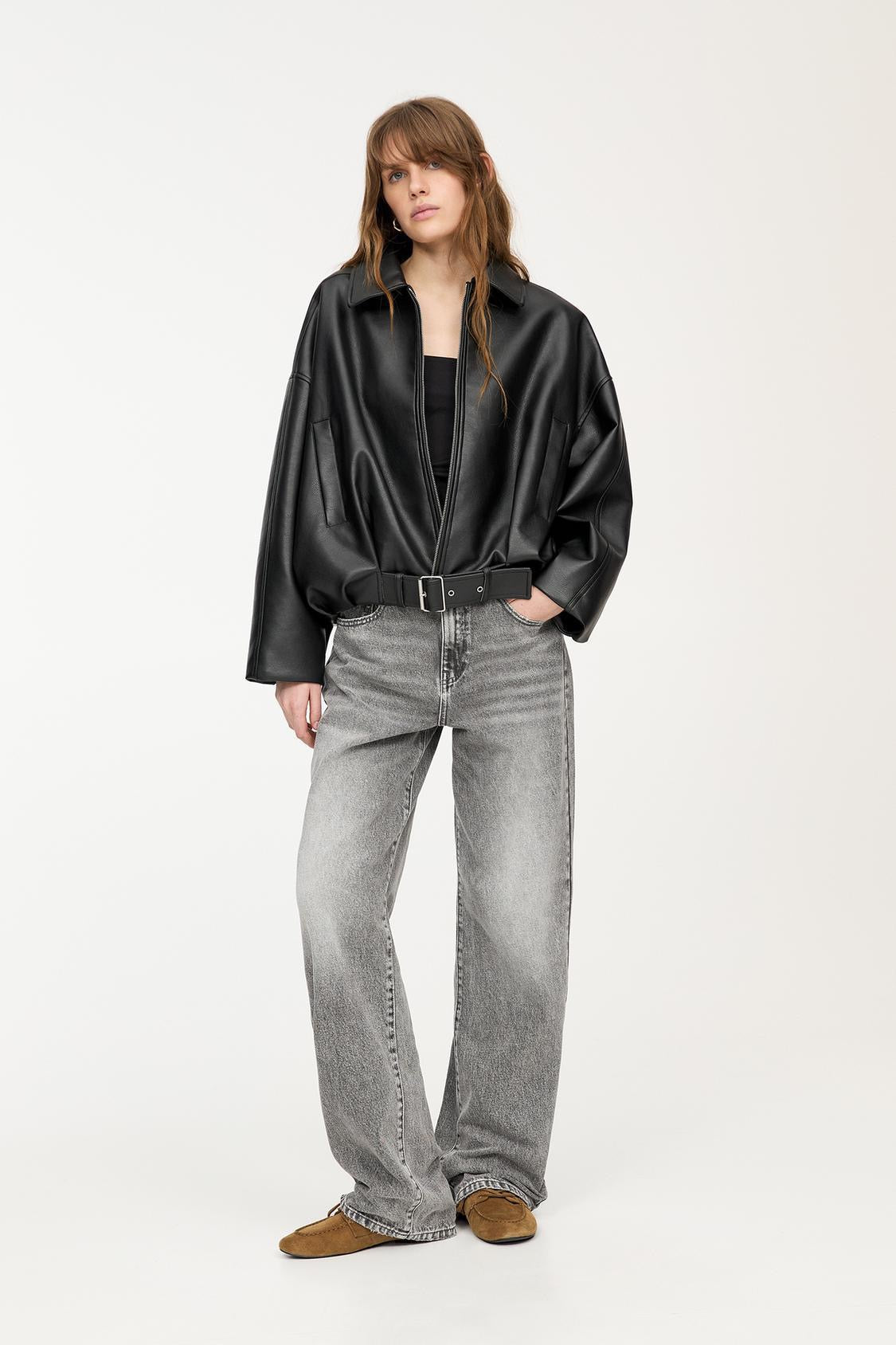 Giacca in Pelle Celeste