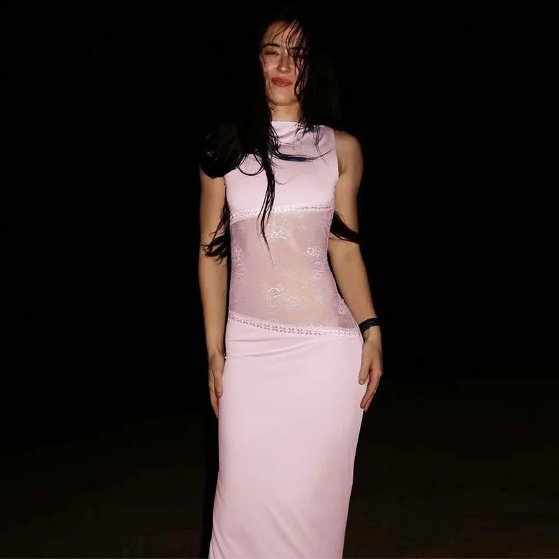 Chiara | Abito Lungo in Pizzo Trasparente