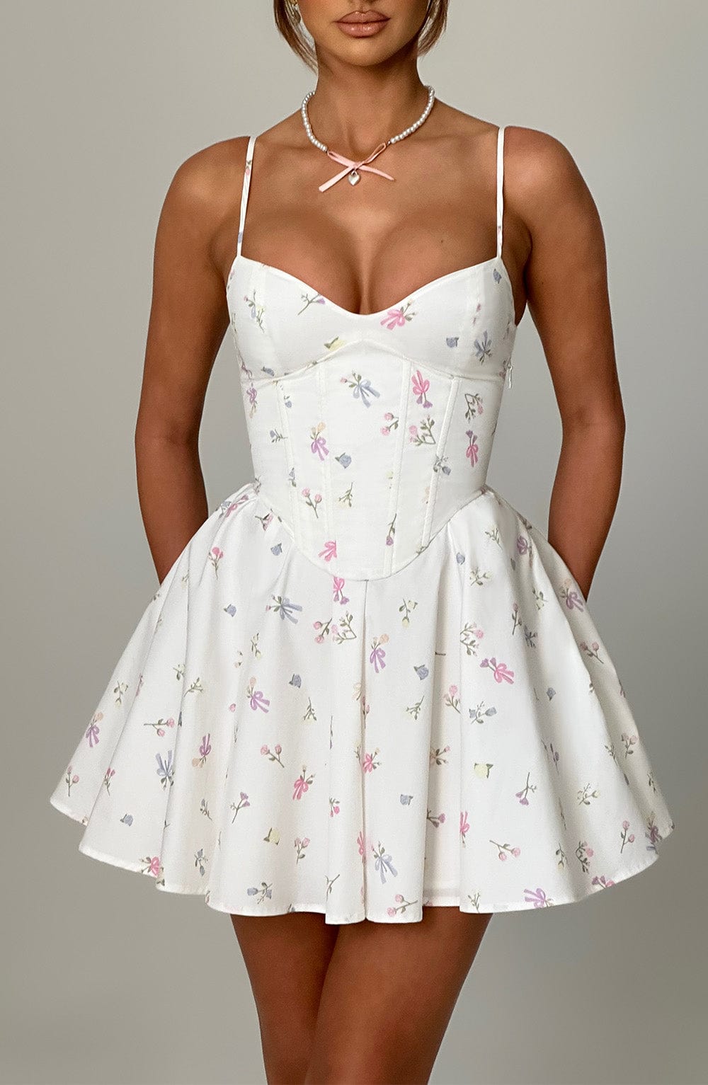Abito Mini Analeigh - Stampa Floreale Bianco Multicolore