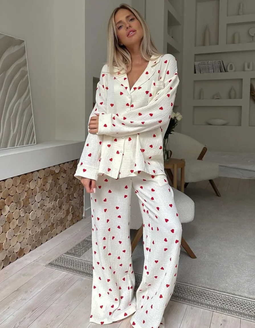 Amarie – Pigiama a cuori – T-shirt a maniche lunghe e pantaloni