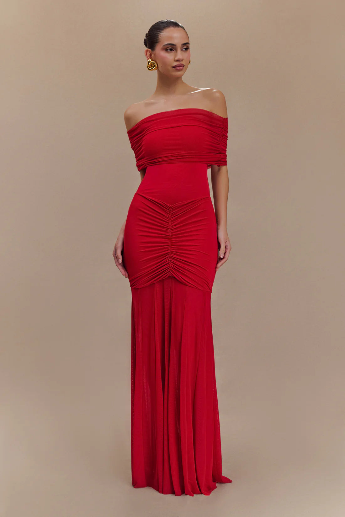 Abito Maxi Luciana Caspian – Off Shoulder in Mesh e Slinky