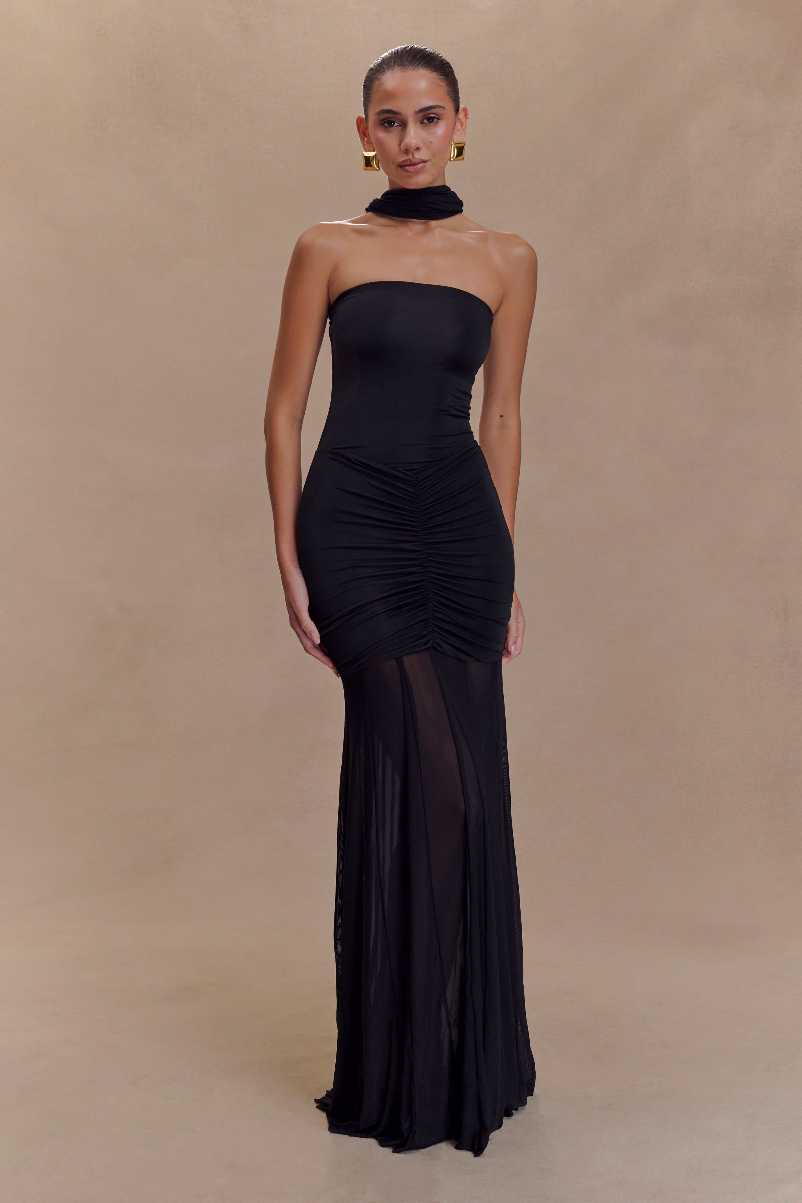 Abito Maxi Luciana Caspian – Off Shoulder in Mesh e Slinky