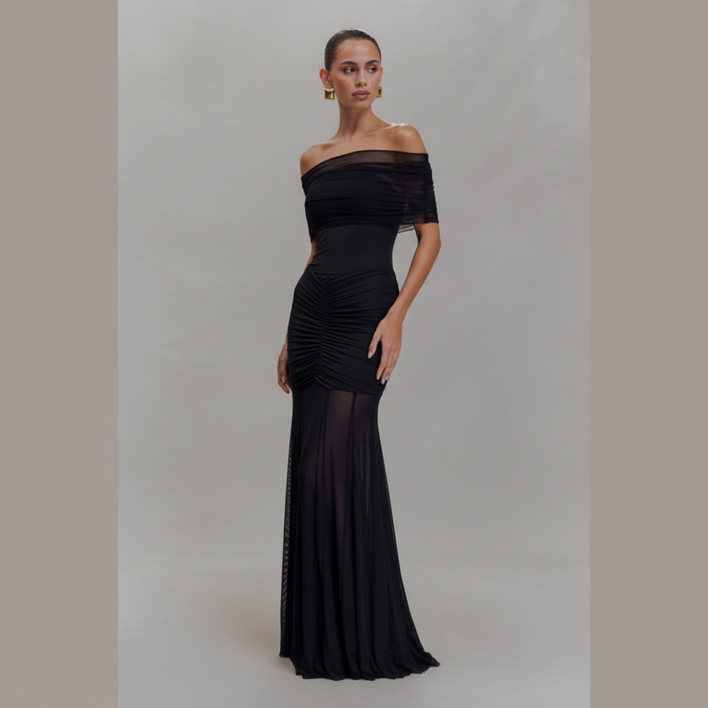 Abito Maxi Luciana Caspian – Off Shoulder in Mesh e Slinky