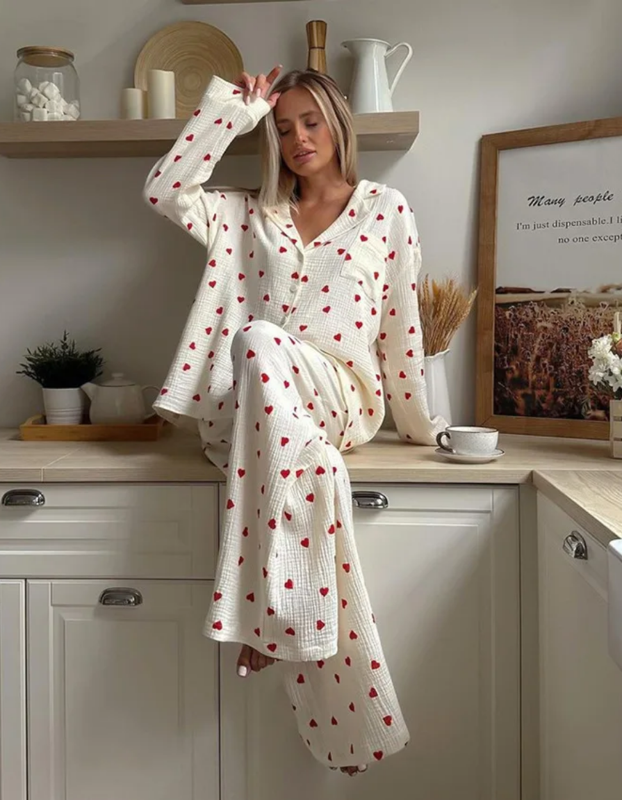 Amarie – Pigiama a cuori – T-shirt a maniche lunghe e pantaloni