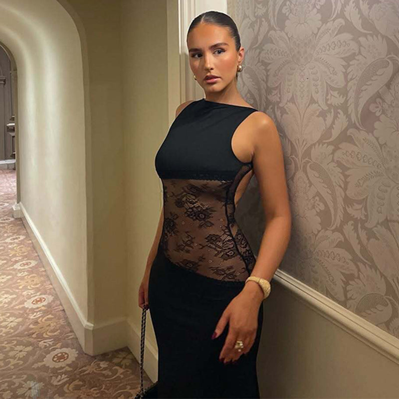 Chiara | Abito Lungo in Pizzo Trasparente