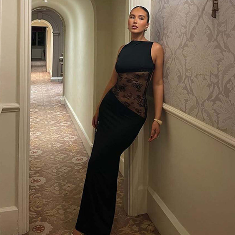 Chiara | Abito Lungo in Pizzo Trasparente