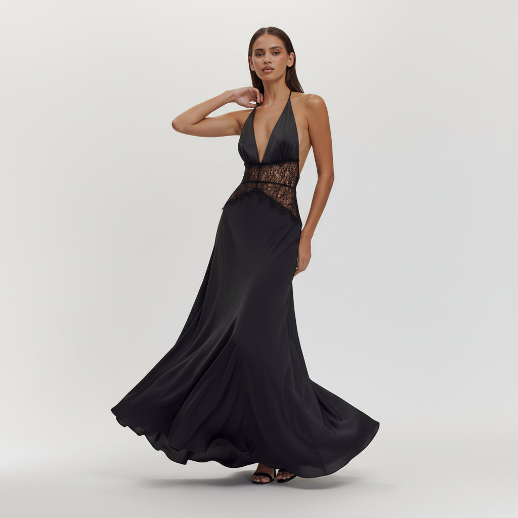 Abito Maxi Dinah Rosalie – Pizzo & Raso Nero